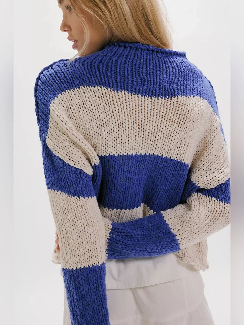 NWT FREE PEOPLE Opal Rollneck Knit Stripe Sweater | Cobalt Combo MSRP $128 M